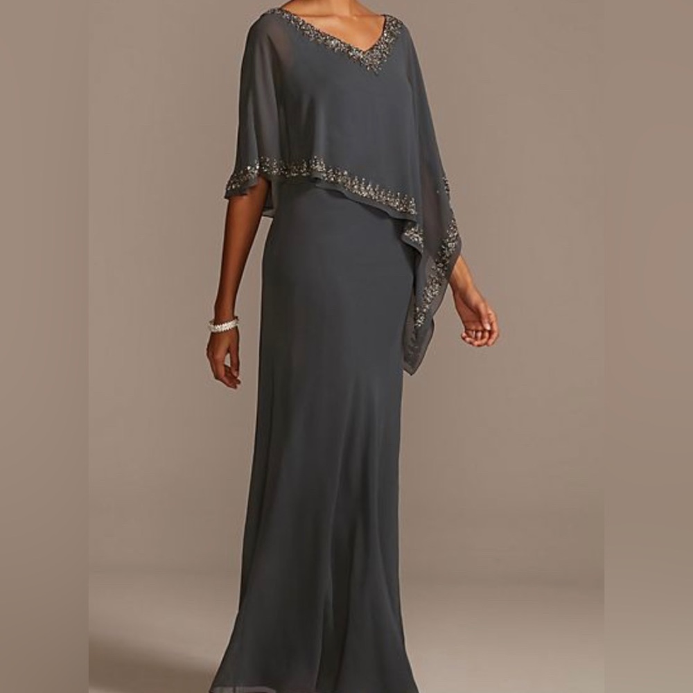 NWT- Beaded v-neck chiffon capelet sheath dress